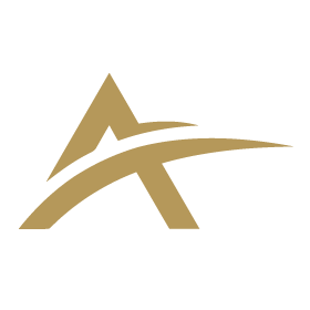 A stylised gold letter "A" with a curved gold swoosh crossing through it, set against a black background, represents excellence in transport compliance.