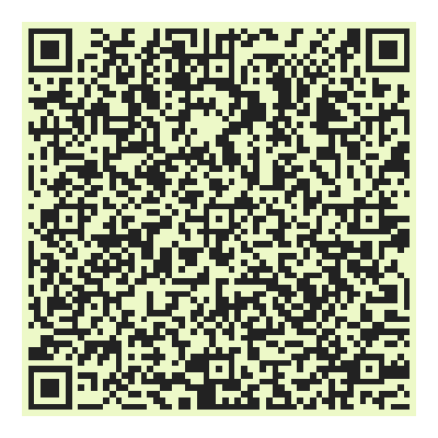 A black and white QR code with a light green background, showing a square pattern made up of numerous small squares arranged in a grid. The QR code is centred within a white border.